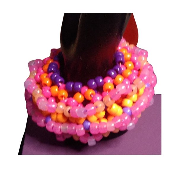 3D Kandi Cage Cuff-Purple/Pink/Orange Pony Beads-Glow in Dark EDC Handmade - Picture 4 of 6